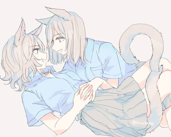 青シャツけも耳百合! お耳と尻尾がすきです! #三連休はフォロワーが増えるらしい