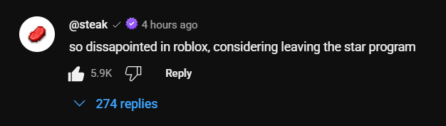 Developer pulling out of The Hatch made Roblox reverse their decision not to ban Teddy. If Star Creators pull out of the Star Program it could make them reverse their decision on banning Schlep. #FREESCHLEP