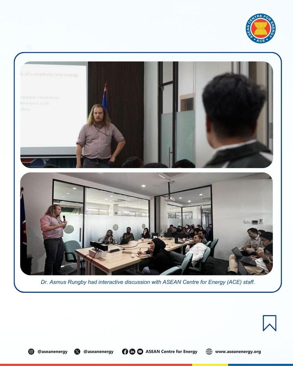 The ASEAN Centre for Energy (ACE) held an internal seminar on 31 July 2025 featuring Dr Asmus Rungby, Visiting Fellow and Postdoctoral Researcher at Yale University. 

🔗 Read more: go.aseanenergy.org/ACENews