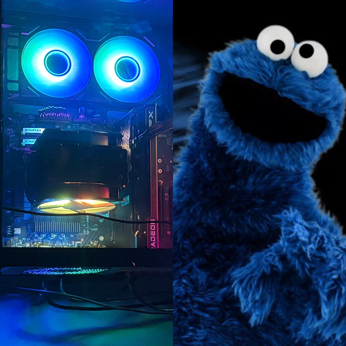 TheRealMonni's tweet photo. My son purchased a new gaming computer &amp; all see when I walk by it is @MeCookieMonster staring at me!😂 https://t.co/WOWeU8xknv