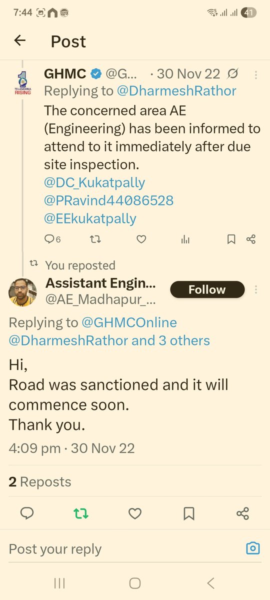 DharmeshRathor's tweet photo. @GandhiArekapudi Original complaint - Apr 2022. Been 3.5 years, Gokul plots kphb phase 9 road have not built. Potholes, pathetic roads.. Engineer says it govt is not sanctioning. What are you upto ?? More than 10k people travel through this road. @GHMCOnline , @CommissionrGHMC , @Dc21Ghmc https://t.co/WdO9WWQi4R