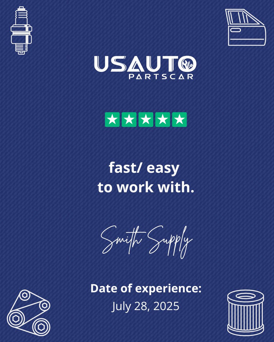 usautopartscar's tweet image. 🚀 Fast. Easy. Reliable.

Shoutout to Smith Supply for making our work hassle-free and lightning-fast!

📅 Date of experience: July 28, 2025

#SmithSupply #FastService #EasyToWorkWith #CustomerExperience #ReliablePartner #sonanddaughterday #sonanddaughter