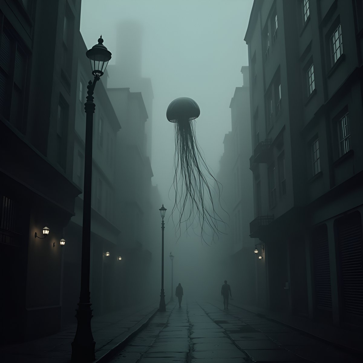 PromptSin's tweet image. Just when you thought it was safe to walk the streets… 👀🪼 Who’s ready for a spooky night out? #CreepyVibes #CityNightmares