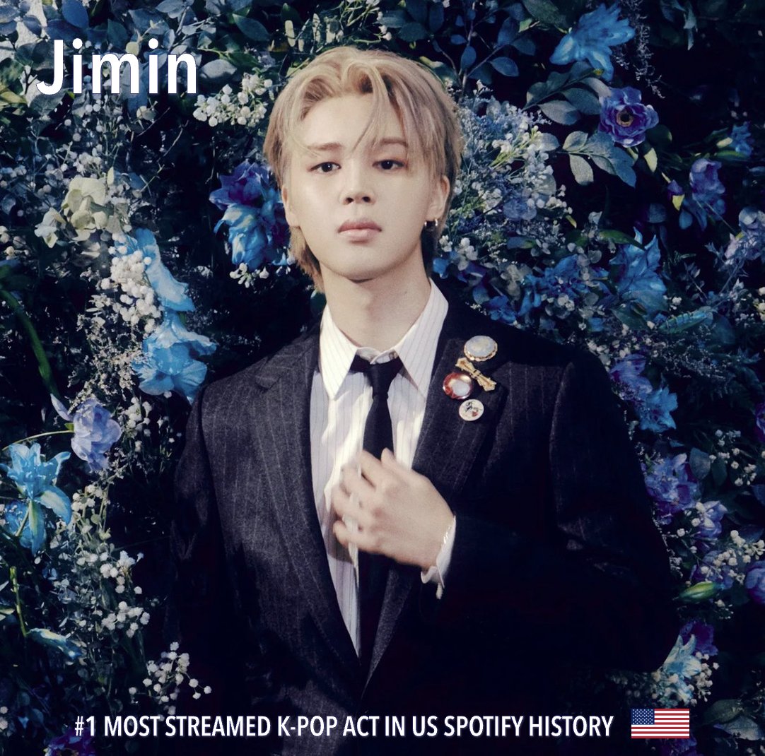 WORLDMUSICAWARD's tweet photo. #Jimin is now the most streamed K-Pop Act in US Spotify history with 546 Million streams, breaking the record previously held by BTS (545M)! 💪🥇🔝🎧🇰🇷🐐🇺🇸🔥👑💜 https://t.co/PQrd3GENgZ