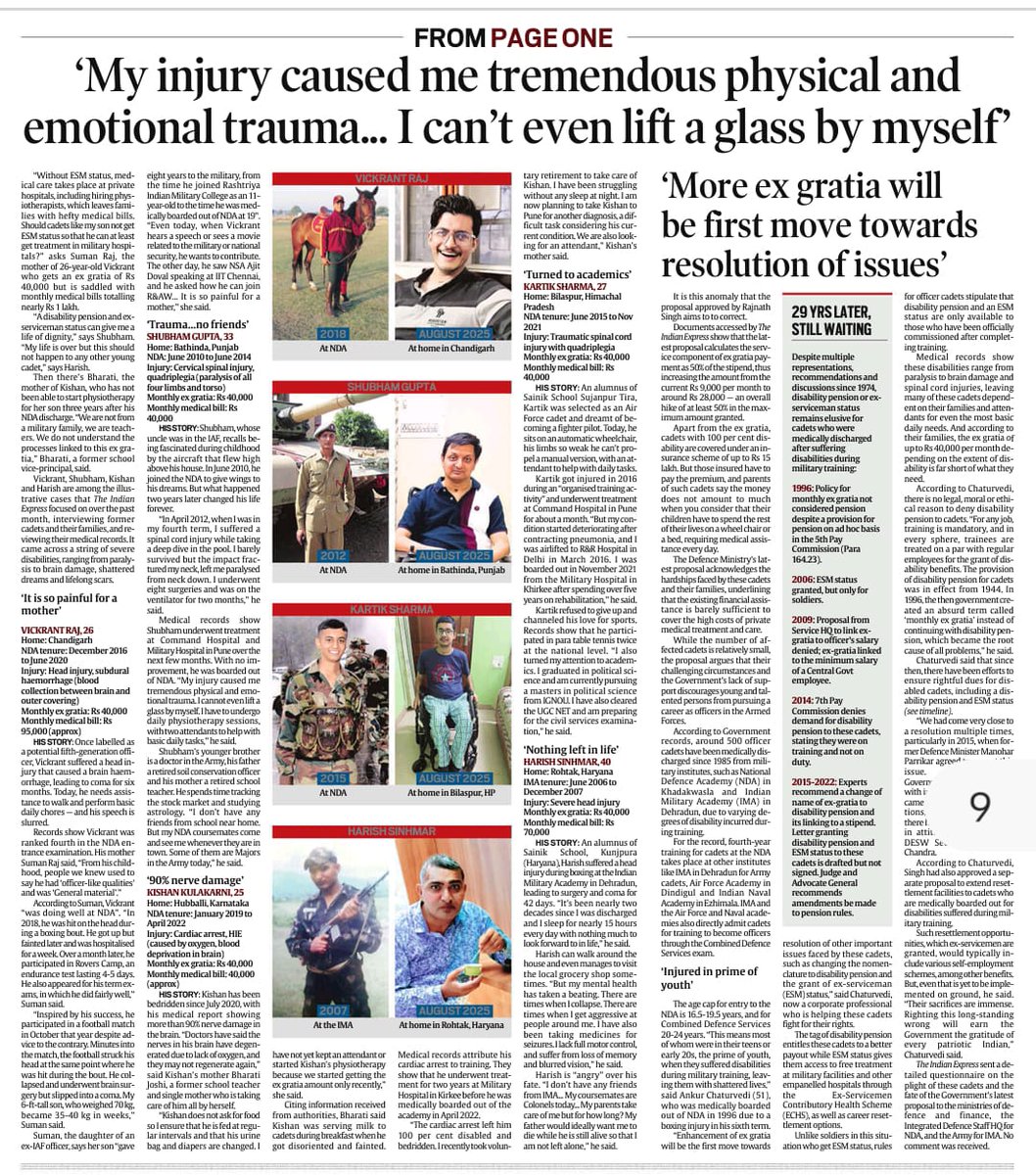Right on the front page!
<a href="/AmritaNayak3/">Amrita Nayak</a> of <a href="/IndianExpress/">The Indian Express</a> covers one of the most important yet neglected issue of disability pensions, disabled cadets officers and soldiers in today's newspaper:
<a href="/iamsimratsahota/">Simrat Sahota 🇮🇳</a>

<a href="/majorgauravarya/">Major Gaurav Arya (Retd)</a> has a video on PRC Pune on this issue at <a href="/republic/">Republic</a>