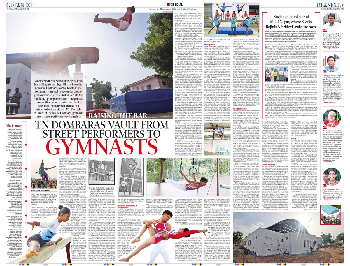 #TamilNadu: A former gymnast with a tragic past found her calling in coaching children of the Dombara community at the SDAT centre in rural Erode. 

How a govt scheme helped the Dombara community vault from street performers to gymnasts. A thread 🧵

🔗rb.gy/sdu622
