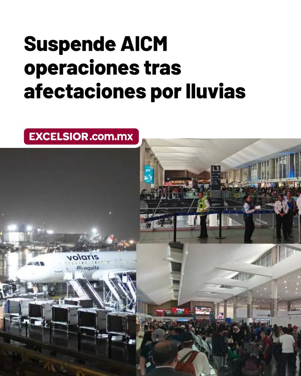 Excelsior's tweet photo. Las fuertes #lluvias en la CDMX obligaron al Aeropuerto Internacional de la Ciudad de México (#AICM) a suspender operaciones de aterrizaje y despegue por al menos tres horas. 🌧⚠

https://t.co/W7TZ1r2DED https://t.co/UJIZrunJiv