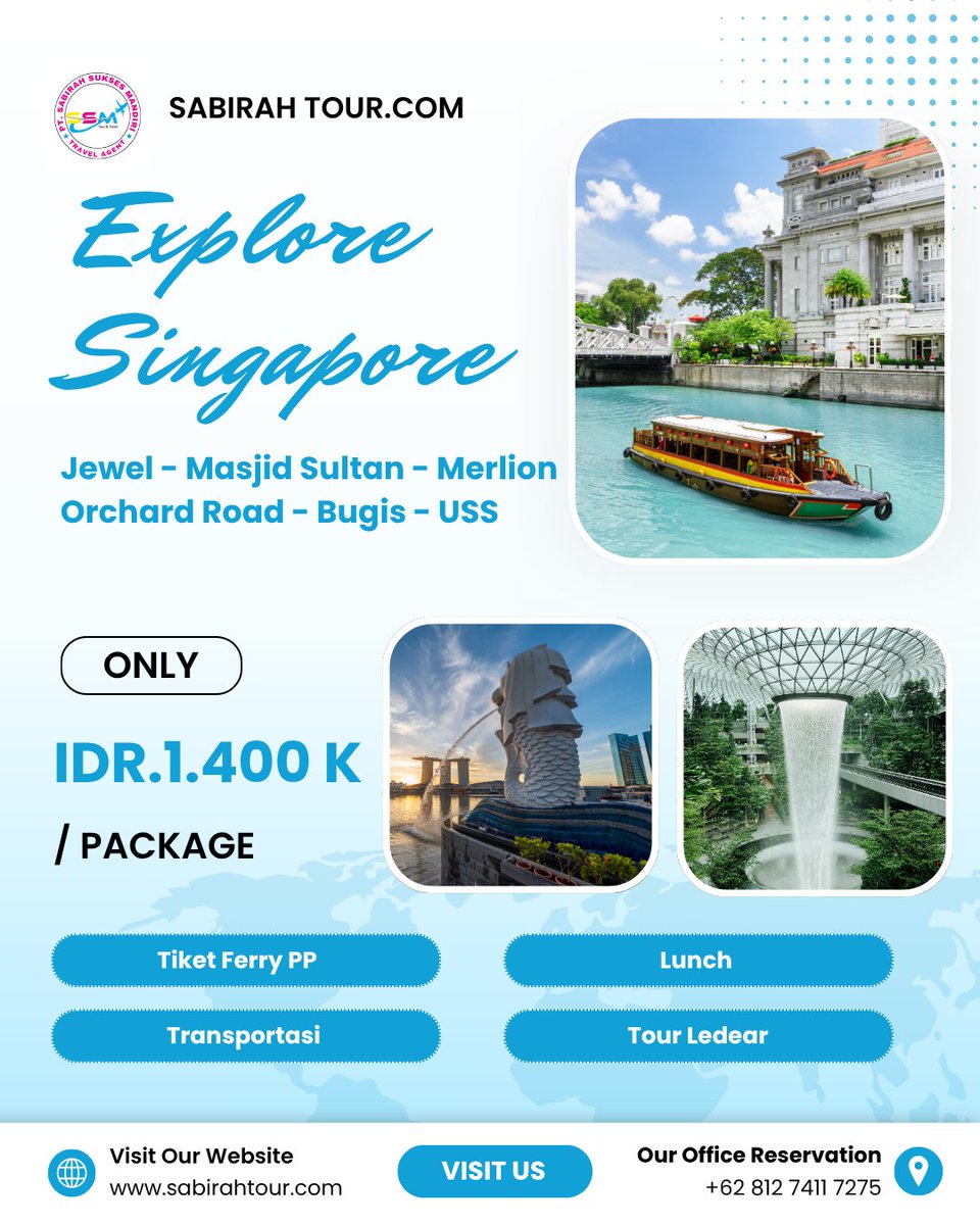 SabirahTour's tweet photo. Paket Tour Singapore Via Batam adalah tour gabungan, Peserta satu sama lain tidak saling kenal. Biasa nya jadwal setiap sabtu dan minggu untuk one day tour singapore dari batam  .

https://t.co/DLk87BuoBR

Paket Tour Singapore Dari Batam Rp.1,350,000/Pax https://t.co/O8s6TGvxB9