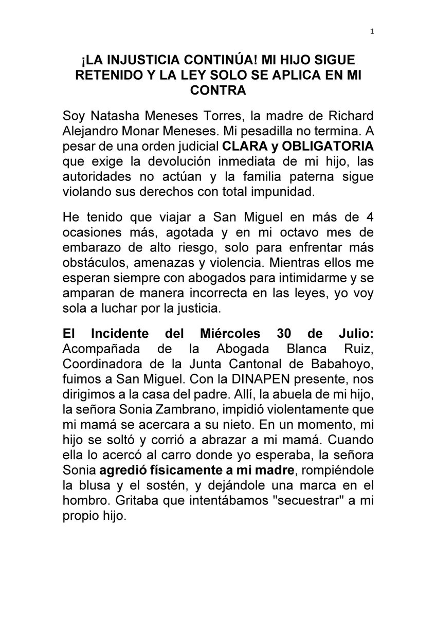 Meneses3Natty's tweet photo. Hago un llamado URGENTE: por favor, presten atención a mi caso.
@laviniavNoboa @DanielNoboaOk @alcaldiabbhy @DefensaEc @defensoriaifdp @cindycedenom @PoliciaEcuador @FiscaliaEcuador @CJudicaturaEc @DDHH_Ec @LaPosta_Ecu @GustavoBarquetM https://t.co/Nsz1LYzEDz