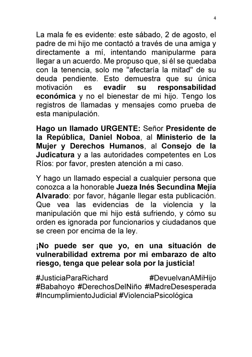 Meneses3Natty's tweet photo. Hago un llamado URGENTE: por favor, presten atención a mi caso.
@laviniavNoboa @DanielNoboaOk @alcaldiabbhy @DefensaEc @defensoriaifdp @cindycedenom @PoliciaEcuador @FiscaliaEcuador @CJudicaturaEc @DDHH_Ec @LaPosta_Ecu @GustavoBarquetM https://t.co/Nsz1LYzEDz