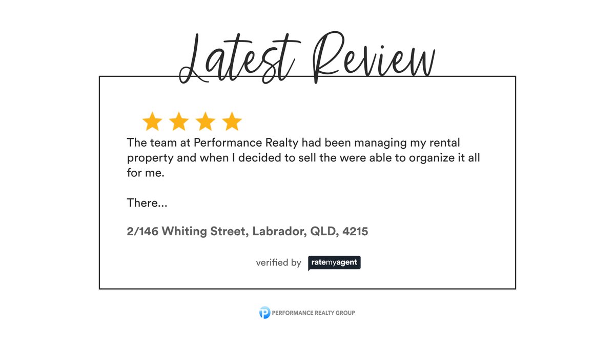 Our agent’s latest RateMyAgent review in Labrador

rma.reviews/xxtunvx82ssk

...
#ratemyagent #realestate #Performance_Realty_Group