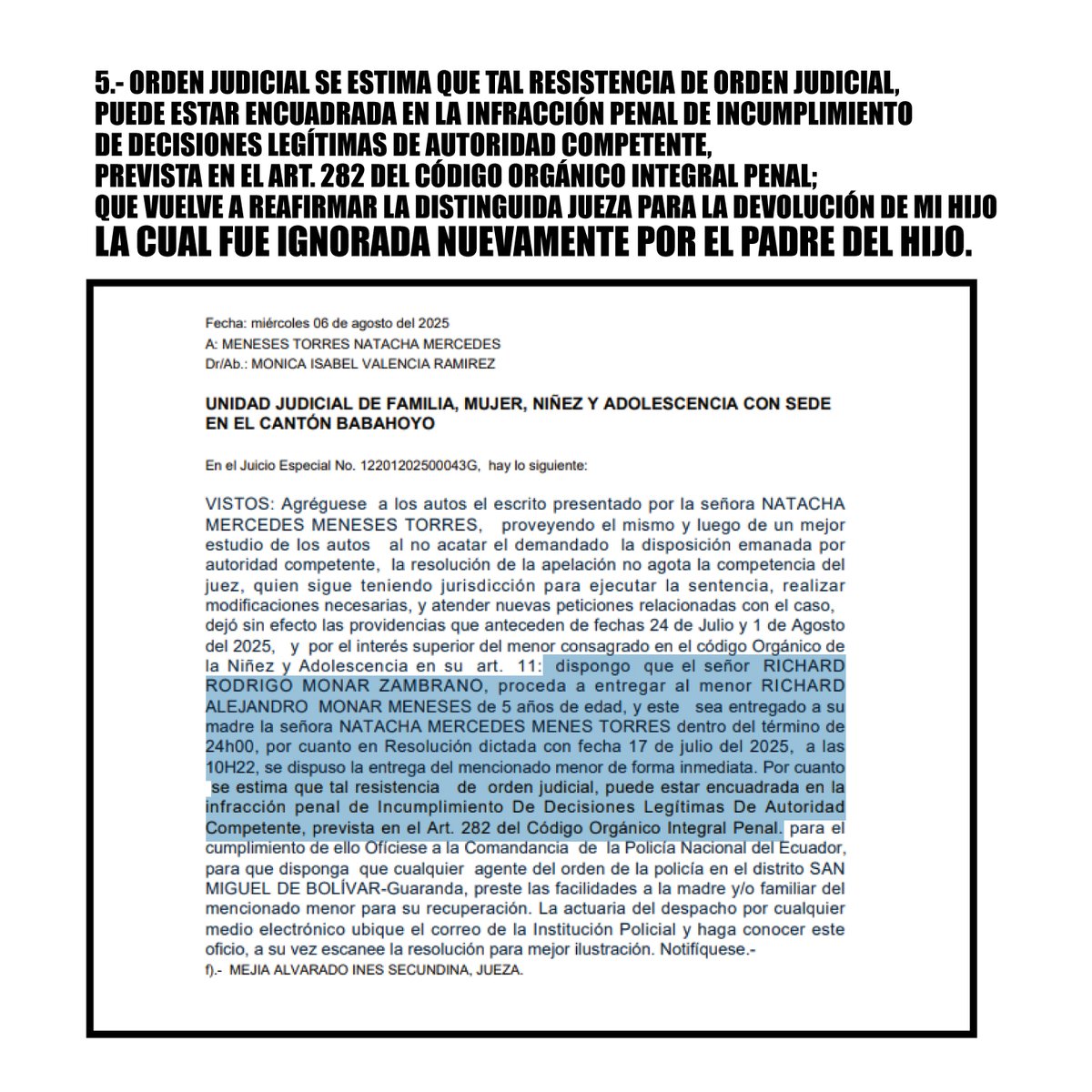 Meneses3Natty's tweet photo. ¡EXIJO QUE ME DEVUELVAN A MI HIJO DE LA MISMA MANERA EN QUE ME LO QUITARON! @laviniavNoboa  @DanielNoboaOk  @alcaldiabbhy  @DefensaEc  @defensoriaifdp  @cindycedenom  @PoliciaEcuador  @FiscaliaEcuador  @CJudicaturaEc  @DDHH_Ec  @LaPosta_Ecu  @GustavoBarquetM https://t.co/Os1slRrCXG
