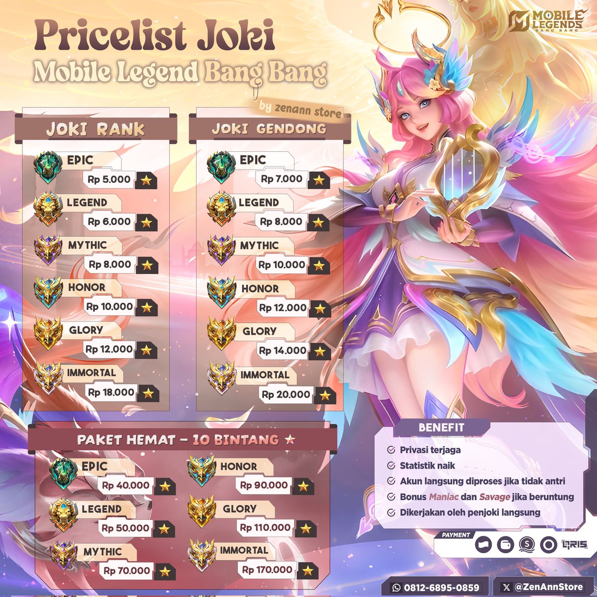 ZenAnnStore's tweet image. 𝗝𝗢𝗞𝗜 𝗠𝗟𝗕𝗕 𝗠𝗨𝗥𝗔𝗛 &amp;amp; 𝗔𝗠𝗔𝗡🔥
💎 Push Rank Gampang Guys 💎
List harga? Cek foto, best deal banget!

✨ Kenapa Harus Joki di Kita?
🚀 cepat, aman no cheat 100%!
🎮 Pro player, auto win streak!

🔥 yuk order! 🔥
☎ wa.me/6281268950859