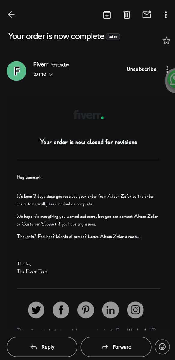 Drizypro's tweet photo. @FiverrSupport This is the notification I got in my email https://t.co/o3icHc2LCY