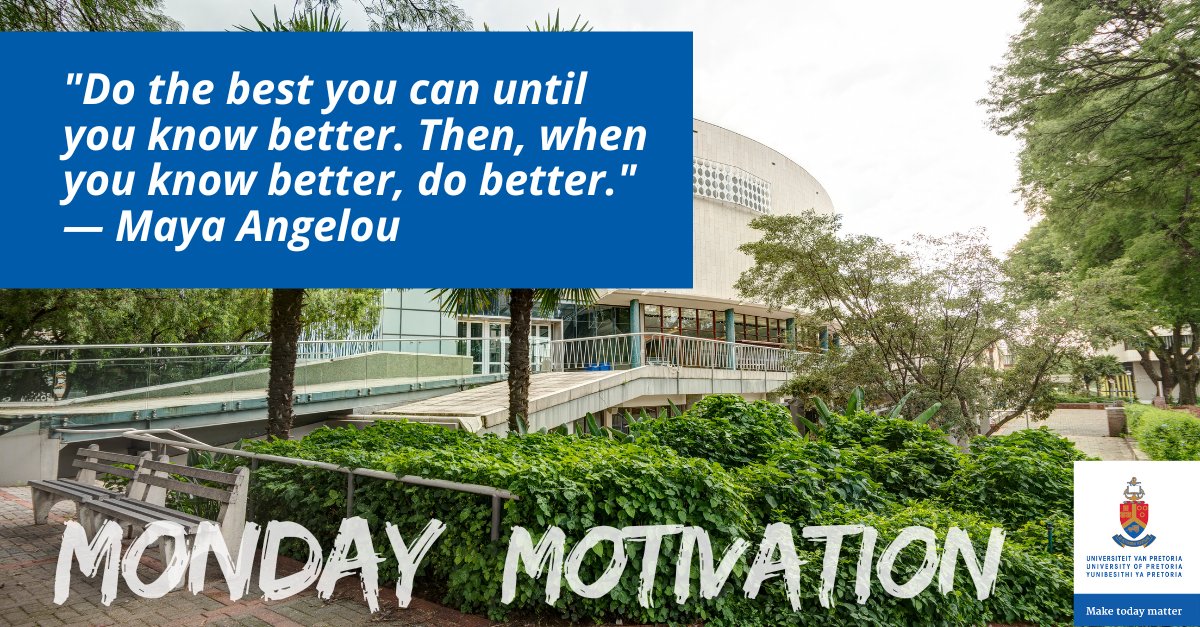 UPTuks's tweet photo. #MondayMotivation: "Do the best you can until you know better. Then, when you know better, do better." – Maya Angelou.

Every day is a chance to learn, grow and make a difference. 💙🆙

#UniversityOfPretoria #MakeTodayMatter https://t.co/OtK3kwqnT0