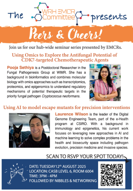 Westmead Research Hub EMCR Committee (@wrh_emcr) on Twitter photo 🎤 #PeersAndCheers Seminar ✨
Two inspiring talks at the cutting edge of science & tech!
📅 12th August 2025
Featuring: Pooja Sethiya (WIMR) & Laurence Wilson (CSIRO)
<a href="/SethiyaPooja/">pooja sethiya, PhD</a> @laurencewilson <a href="/WestmeadHub/">Westmead Research</a> <a href="/jeansforgenesau/">Jeans for Genes Aus</a> <a href="/WestmeadInst/">The Westmead Institute for Medical Research</a> 🎤 #PeersAndCheers Seminar ✨
Two inspiring talks at the cutting edge of science & tech!
📅 12th August 2025
Featuring: Pooja Sethiya (WIMR) & Laurence Wilson (CSIRO)
<a href="/SethiyaPooja/">pooja sethiya, PhD</a> @laurencewilson <a href="/WestmeadHub/">Westmead Research</a> <a href="/jeansforgenesau/">Jeans for Genes Aus</a> <a href="/WestmeadInst/">The Westmead Institute for Medical Research</a>