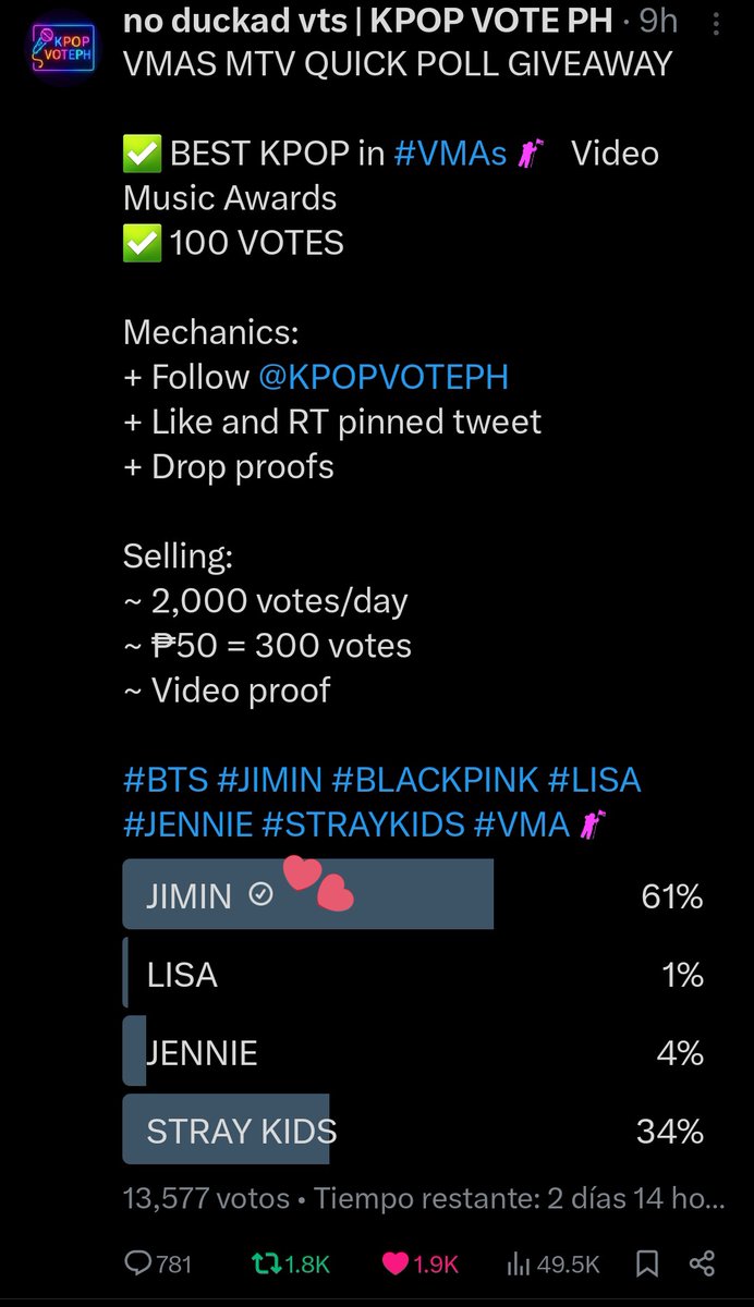MorenteYuleisy's tweet photo. @KPOPVOTEPH FOR #JIMIN https://t.co/dW7A7oZ4BY