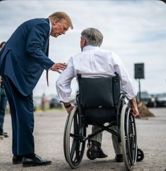 “Governor Abbott, by the power vested in me by my Trump Bible, which I’ll be glad to sell you a copy of for the low price of only $59.95, I command you to stand up and walk!”...