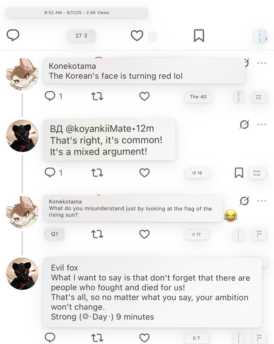 I was gonna give you the benefit of the doubt, and explain how the rising sun flag is and can be understood related to Japanese imperialism and occupation in Korea, and then I saw your conversation with this other person. Clearly you have no regard for how Korean (1/2)