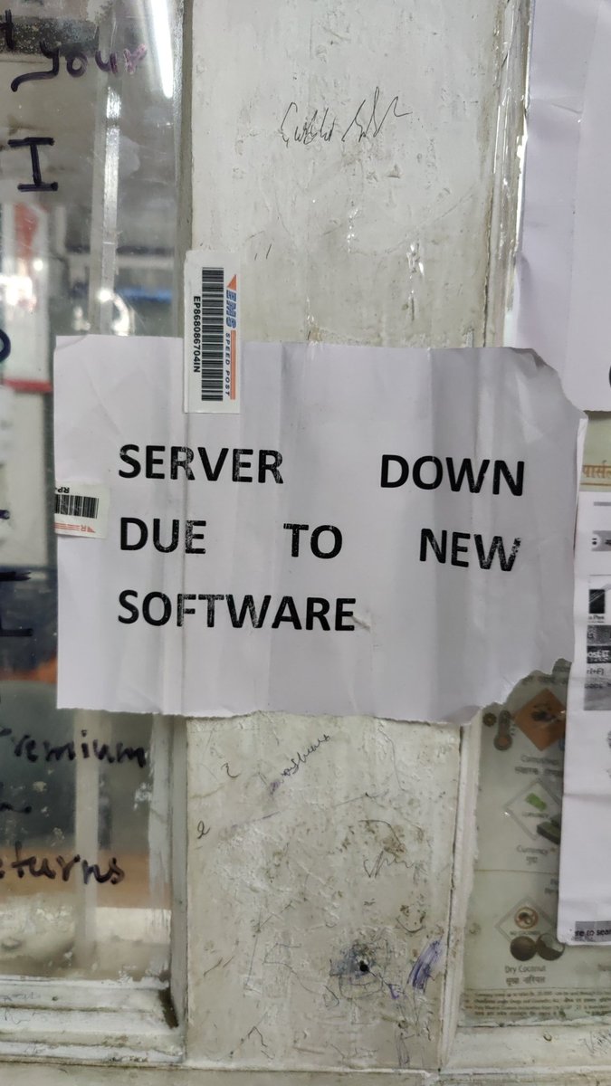 For over one week now, the server of India Post is down. Due to this failure, even the administration of justice is getting affected. Is it too hard for #governmentofIndia to resolve the technical issue? <a href="/JM_Scindia/">Jyotiraditya M. Scindia</a> <a href="/IndiaPostOffice/">India Post</a> 
#Indiapostserverdown