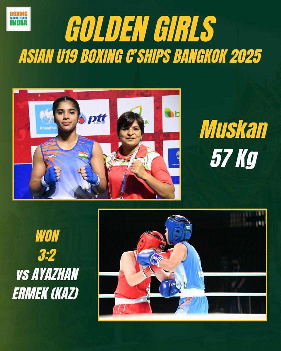 DDNewsUP's tweet image. 🇮🇳🥊भारतीय महिला मुक्केबाज निशा और मुस्कान ने कल बैंकॉक में अंडर-19 एशियाई मुक्केबाजी चैंपियनशिप में 🥇स्वर्ण पदक जीतकर उत्कृष्ट कौशल दिखाया, जबकि पाँच अन्य मुक्केबाजों ने रजत पदक जीते। 🥈
#AsianU19Boxing #TeamIndia #IndianBoxing #MedalTally #PunchingPride