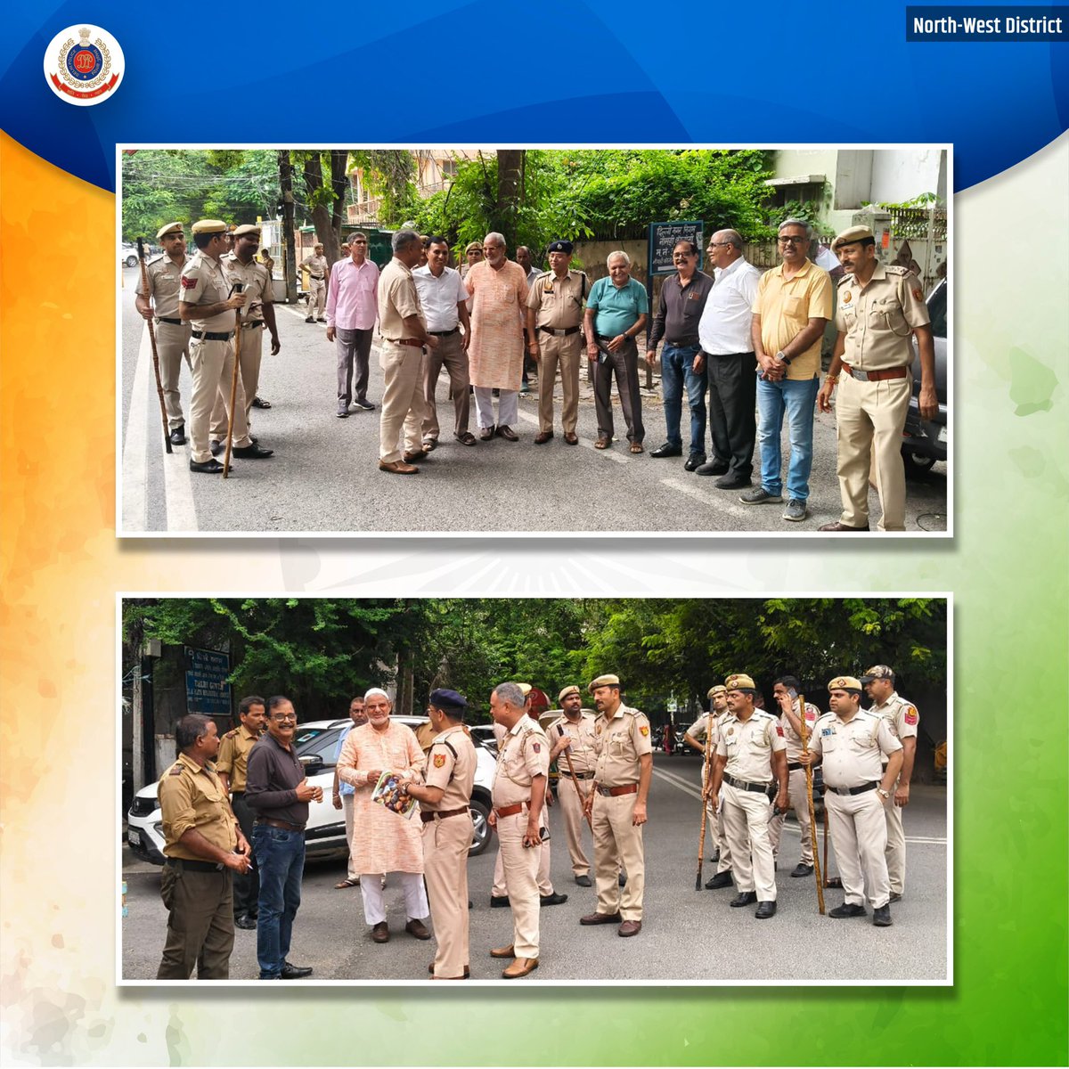 DCP_NorthWest's tweet photo. Ahead of #IndependenceDay2025🇮🇳

♻️North-West District Police organized an ‘Eyes &amp; Ears’ meet with residents and market groups to enhance vigilance and community cooperation. 

📞Citizens are urged to report suspicious activity immediately at 112.

#DPUpdates🇮🇳 https://t.co/k1zR6HIALD