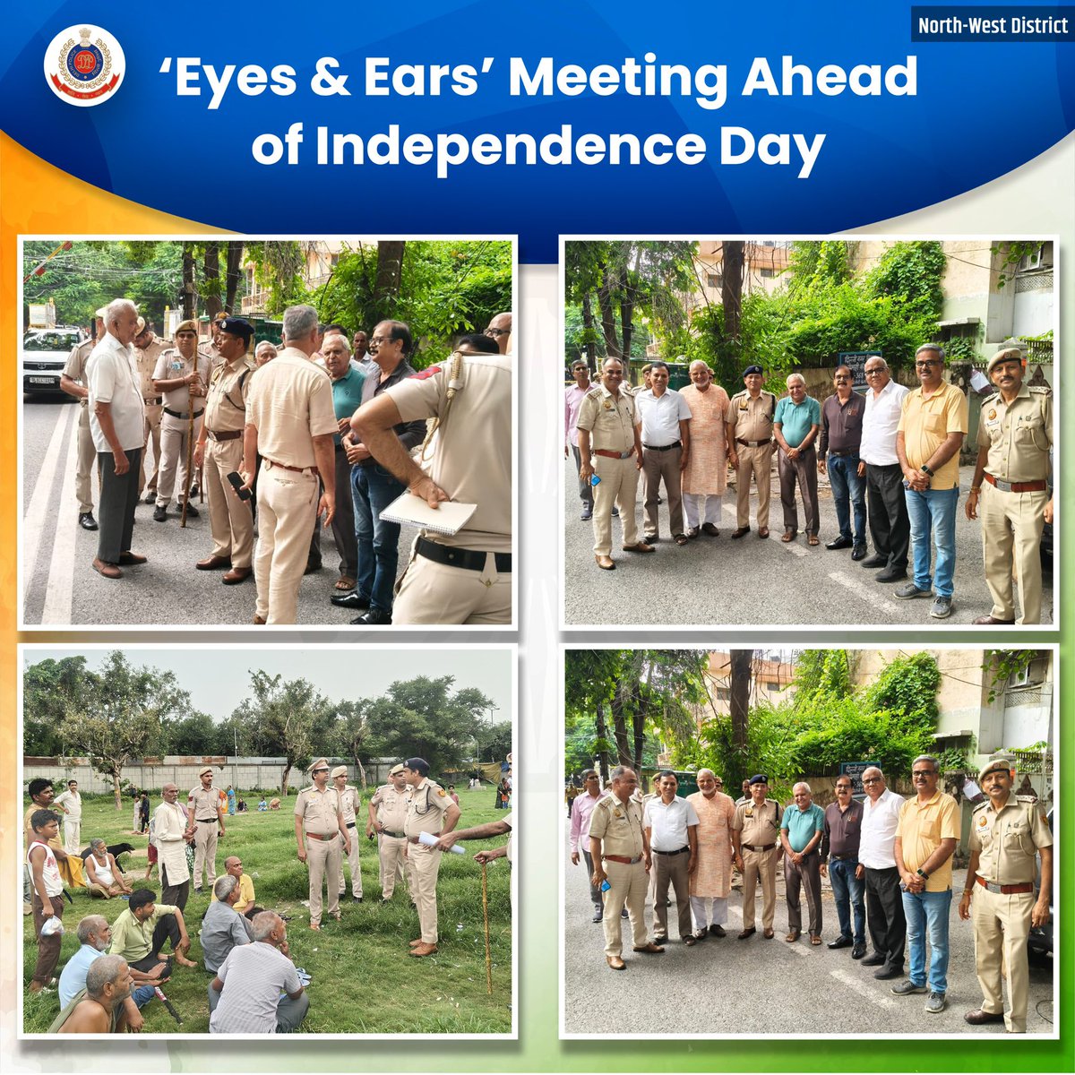 DCP_NorthWest's tweet photo. Ahead of #IndependenceDay2025🇮🇳

♻️North-West District Police organized an ‘Eyes &amp; Ears’ meet with residents and market groups to enhance vigilance and community cooperation. 

📞Citizens are urged to report suspicious activity immediately at 112.

#DPUpdates🇮🇳 https://t.co/k1zR6HIALD