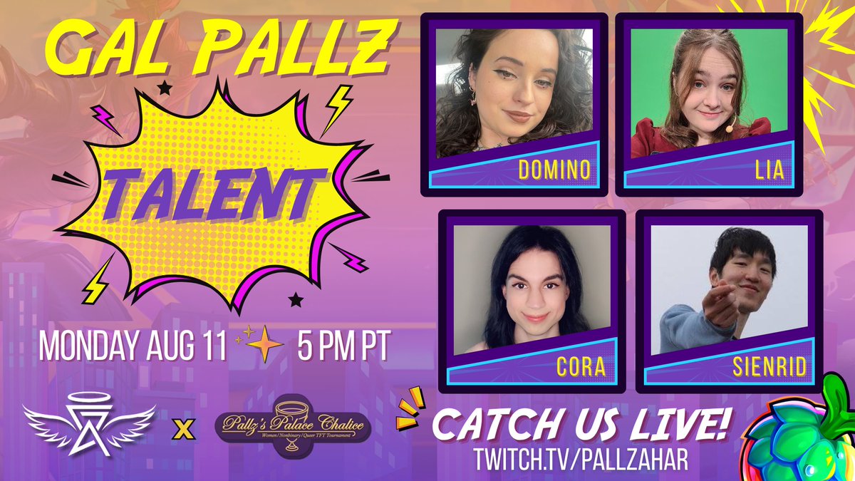 LET’S GET READY TO RUMBLE! 🎤🔥 

Catch the action live on August 11th at 5pm PST as <a href="/tostitosndip/">Domino</a>, <a href="/windflowerlia/">🌼 Lia 🏳️‍🌈 the 4th Tribbie</a>, Cora  &amp; Sienrid bring the play-by-play for every combo &amp; K.O. in GAL Pallz, a double up TFT tournament for women and LGBTQ+💥