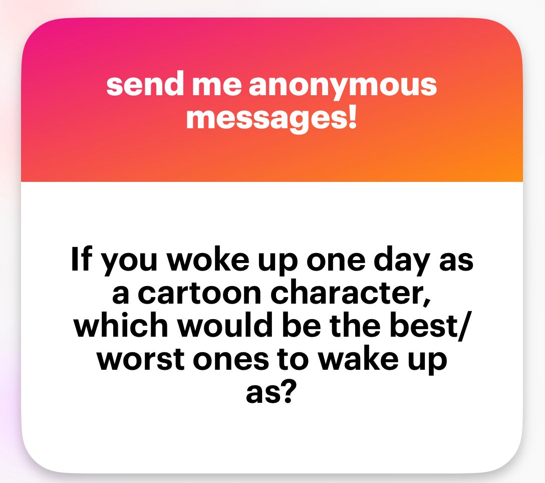 I would love to wake up as SpongeBob SquarePants. I feel as though we are two halves of a whole idiot 🥹 
I would hate to wake up as Arnold from Hey Arnold because I wouldn’t want a football head or nor Helga bullying me