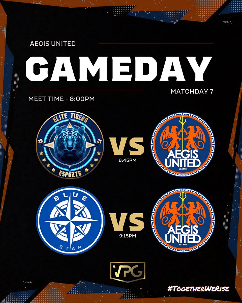 Happy Monday &amp; MATCHDAY 7 of <a href="/VPGEurope/">Virtual Pro Gaming | Europe</a> 🏆

Got a long night on the road with away games at both <a href="/elite_tigersEss/">ELITE TIGERS ES !!</a> &amp; #BlueStarEsports.

Need a strong week from the boys after a rough last week💪🏻 

Up The Aegis.

#TogetherWeRise🛡️ #VPG #Esports