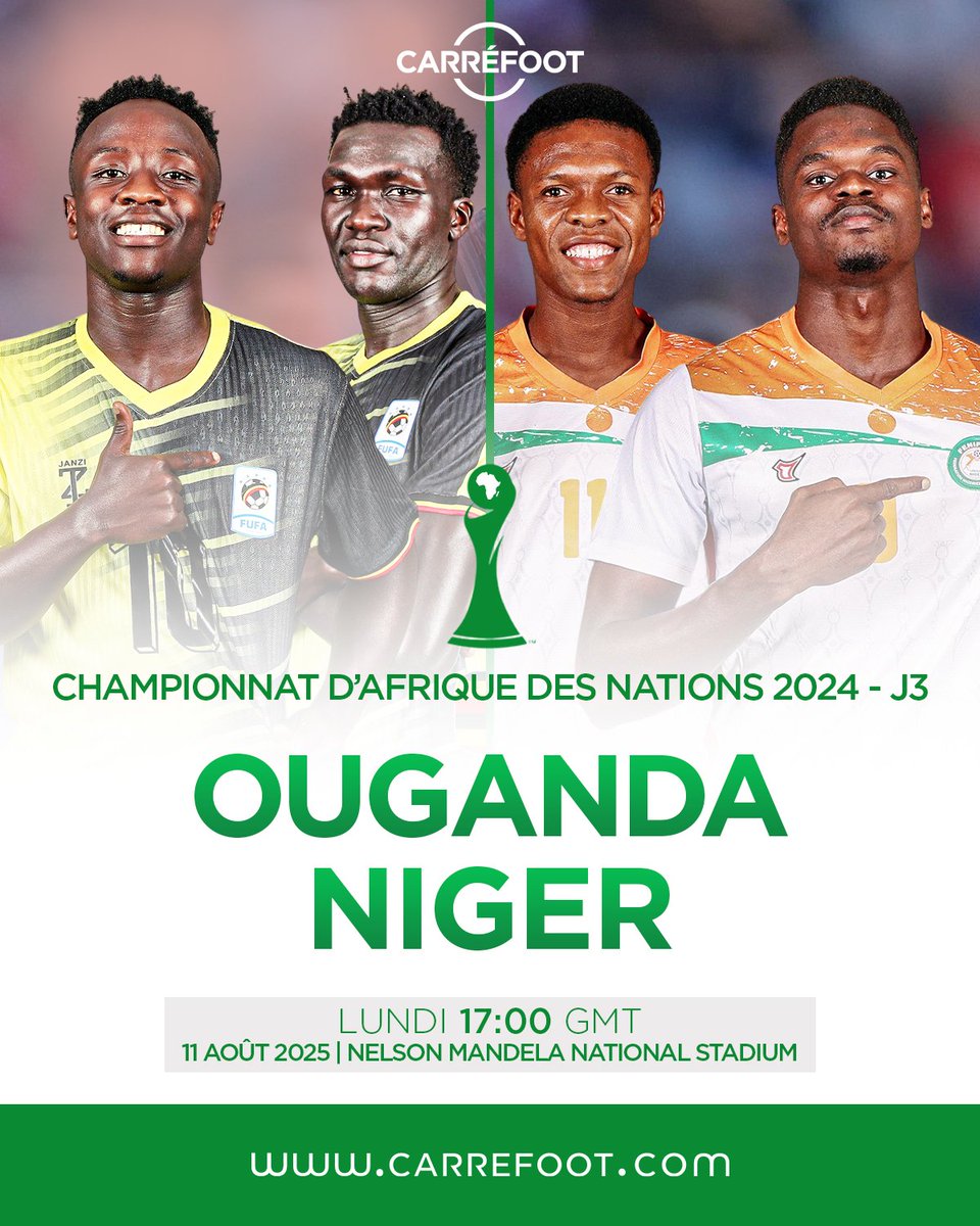 Boosté par sa victoire inaugurale contre la Guinée, l’Ouganda veut enchaîner face au Niger et valider son billet pour le tour suivant.
De leur côté, les Nigériens jouent déjà leur survie dans le tournoi et n’ont plus le droit à l’erreur.

#CHAN2024 #Ouganda #Niger #Carrefoot