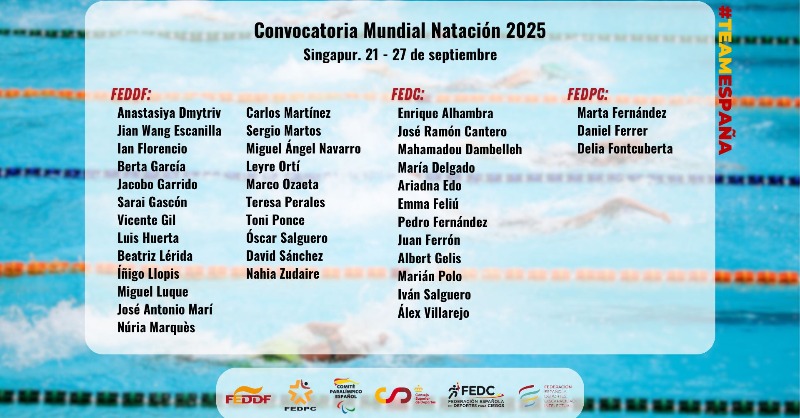 ONCE_oficial's tweet photo. 🏊 ¡12 deportistas de la #FEDC viajarán al Campeonato del Mundo de Natación Paralímpica de #Singapur!

El campeonato se celebrará del 21 al 27 de septiembre en el Centro Acuático OCBC de Singapur, ¡a por todas #TeamESP!

@paralimpicos @canteroswimmer 
@maria_delgado97 @04Alhambra