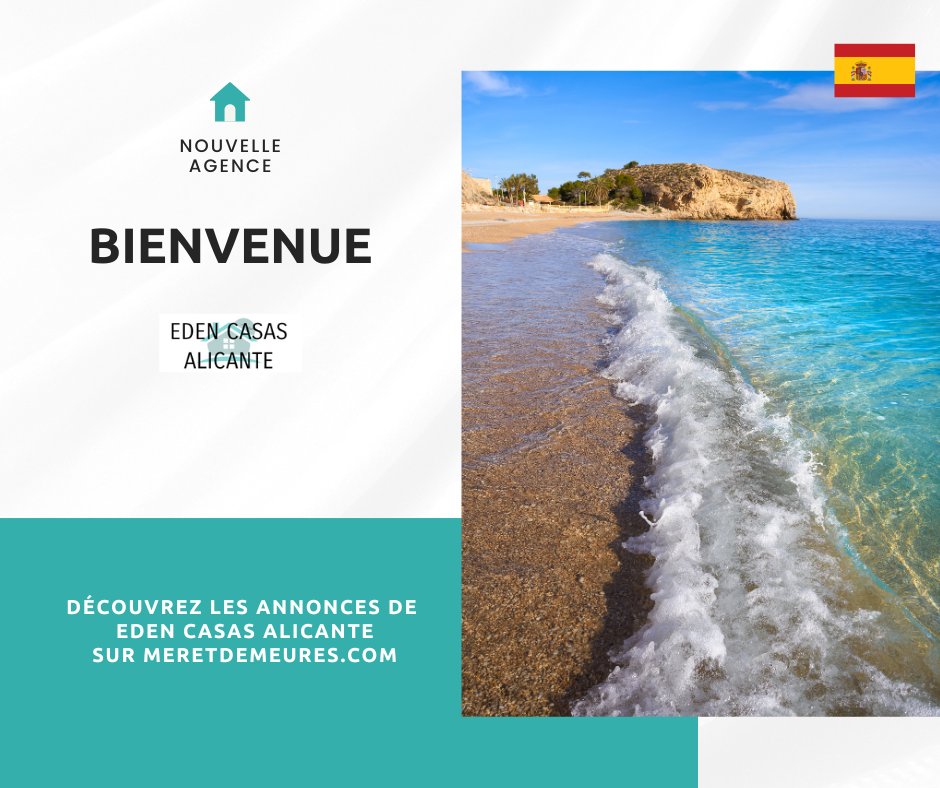 📢 NOUVELLE AGENCE 📢  
Nous souhaitons la #Bienvenue à l'agence EDEN CASAS ALICANTE 🇪🇸
Retrouvez ses #annonces en #Espagne ici 👉 f.mtr.cool/drpplatijp
#agenceimmobilière #immobilier #vente #achatimmobilier #maison #appartement