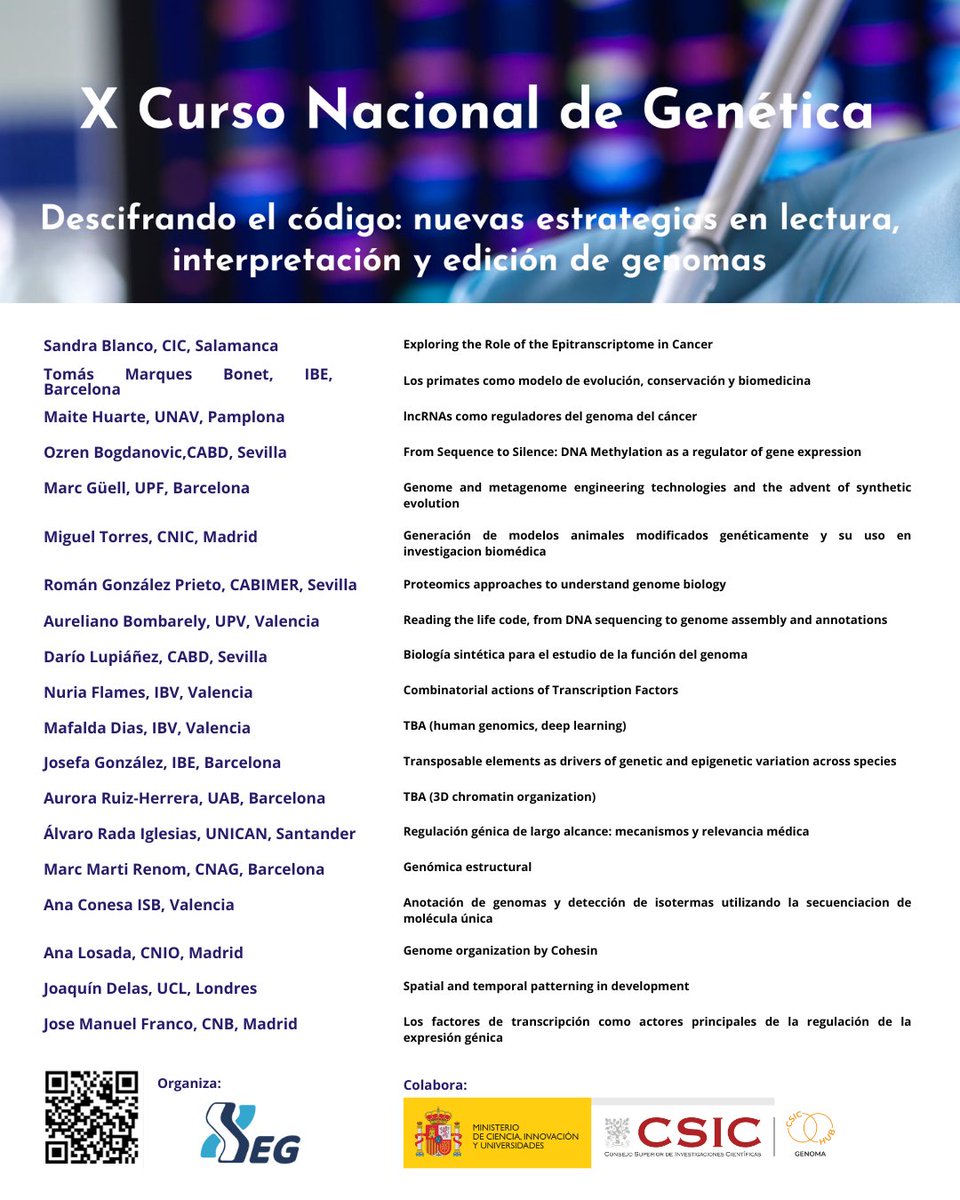 Una nueva edición de nuestro Curso Nacional de Genética llega del 14-19 de septiembre con ponentes de primer nivel. ¡Os esperamos a todos en La Cristalera, #Madrid! Sigue todas las novedades del programa a través de la web. 

segenetica.es/curso/cng2025/