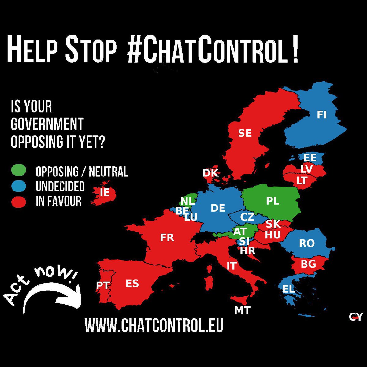 15 països de la UE a favor, 3 en contra i 9 indecisos de la llei #ChatControl, que permetria escannejar totes les comunicacions dels ciutadans de la Unió Europea i que es vol aprovar aquest octubre.

Poc soroll, silenci, als mitjans sobre aquest tema.

Mira! Ha sortit ChatGPT-5!