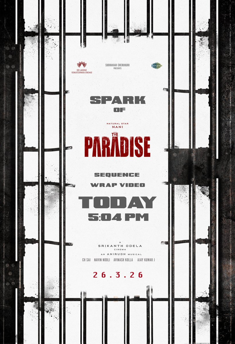 A small glimpse into the massive world ❤‍🔥

#SparkofTheParadise - Sequence Wrap Making Video today at 5:04 PM.

Stay tuned.

In CINEMAS 𝟐𝟔𝐭𝐡 𝐌𝐀𝐑𝐂𝐇, 𝟐𝟎𝟐𝟔. 
Releasing in Telugu, Hindi, Tamil, Kannada, Malayalam, Bengali, English, and Spanish.

Natural Star