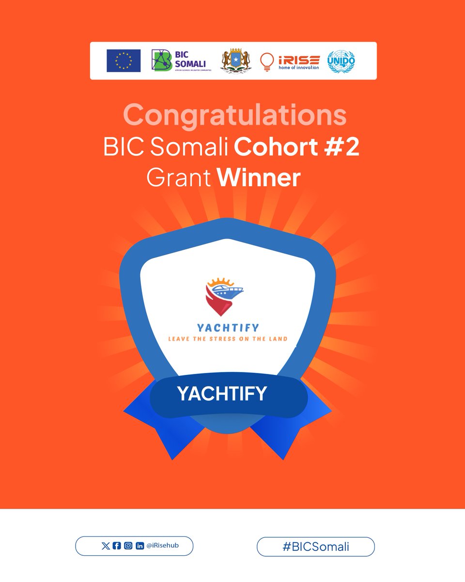 🚤🌊 Congratulations Yatchify! 🎉
Awarded the Equipment Grant under BIC Somali Cohort #2, Mogadishu’s first luxury boat rental service, making it easy for people to enjoy the ocean in a safe, comfortable, and memorable way. ✅
#BICSOMALI