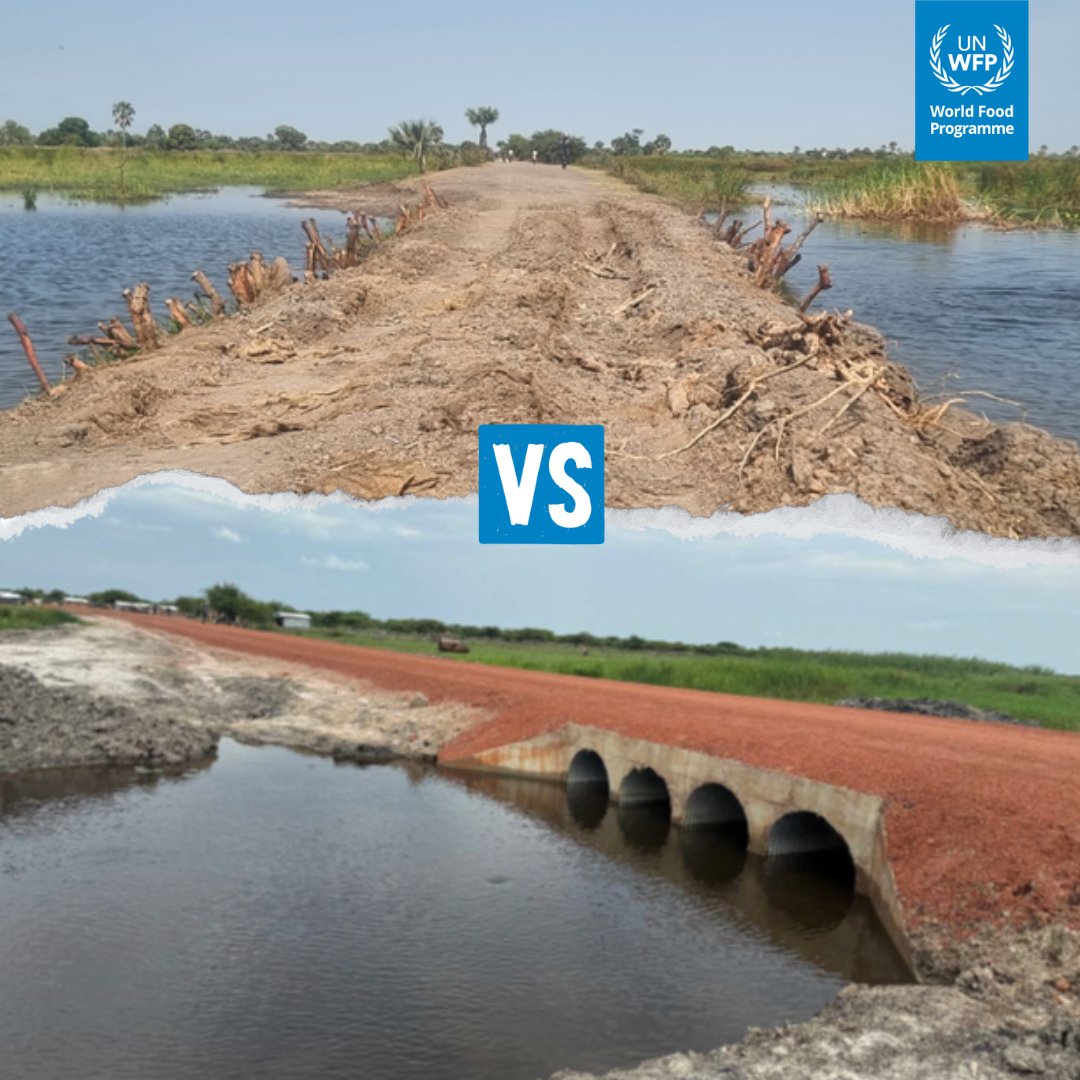 Poor infrastructure is a challenge in parts of #SouthSudan

Before <a href="/WFP/">World Food Programme</a>'s intervention, people from Leer, Mayendit and Koch had to use multiple transport modes to access Adok port.

Now, communities and food assistance can move again even during the rainy season 🌧️🚚