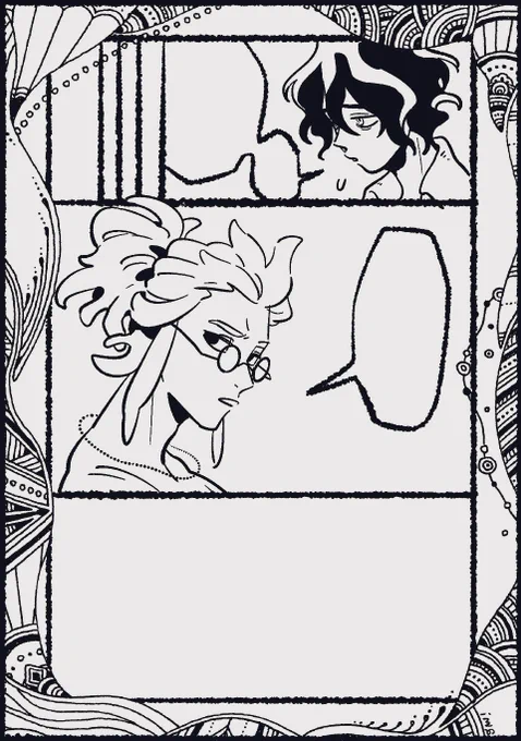 顔漫画しか描けないから賑やかし考えてしまうんだけど(背景を描け)枠外に模様は?と試しに置いてみたけどこれはアカン。こんな意味もなくやるもんちゃうで 