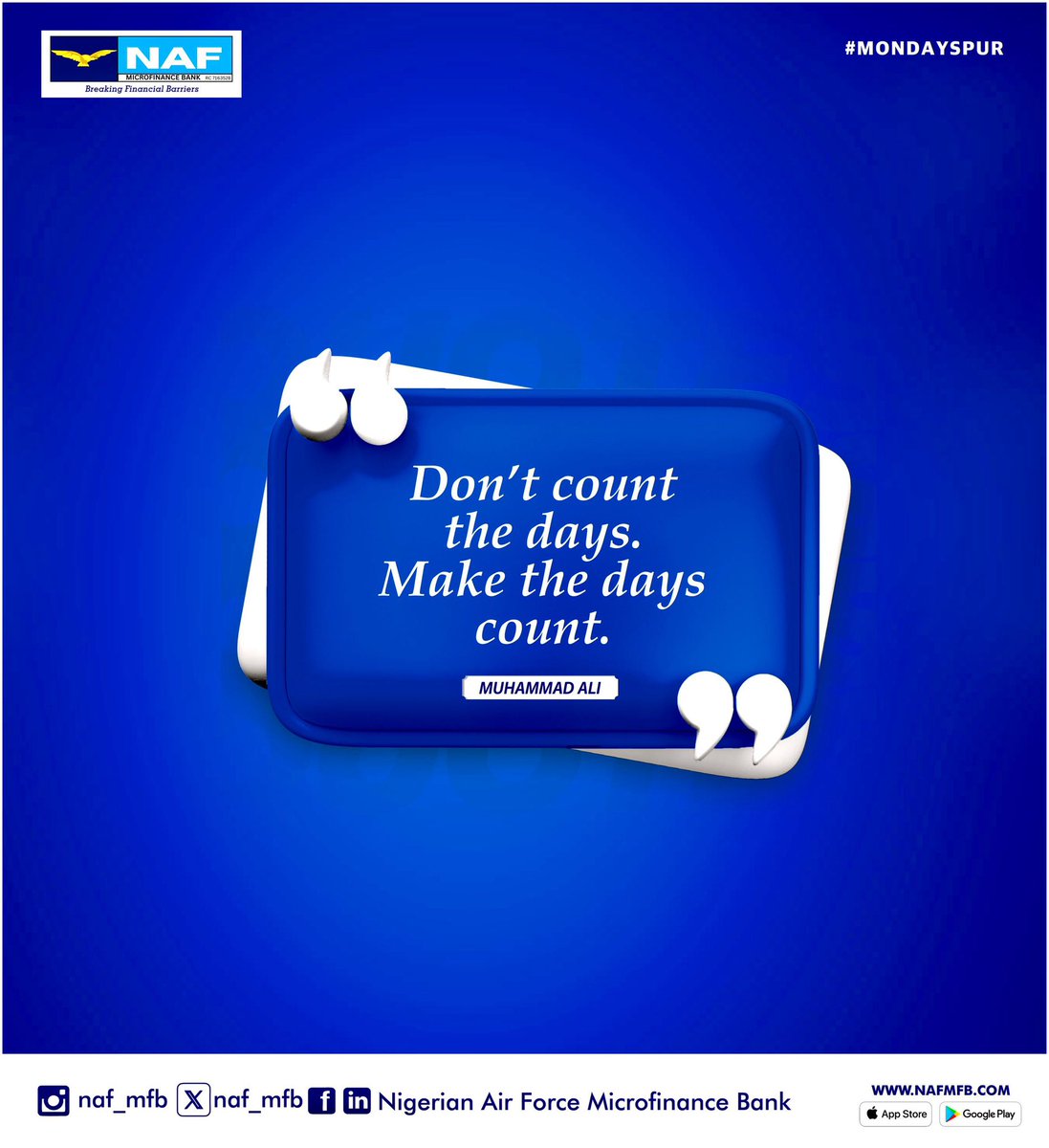 naf_mfb's tweet photo. It’s not just about time — it’s about impact.
Start each day with purpose, and let us be your partner every step of the way.
#MakeTheDaysCount
#NAFMFB
#NigeriaBanking
#BankWithPurpose https://t.co/RPMe0PyyeX