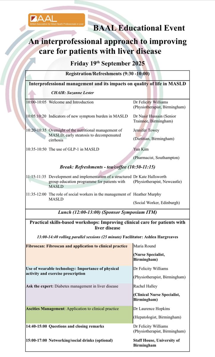 LiverAHPs (@liverahps) on Twitter photo OPEN TO ALL HEALTHCARE PROFESSIONALS❗️
🔖 Friday 19th September
📍 Queen Elizabeth Hospital Birmingham
🔥 MDT focus on hot topics
Register below!
execbs.eventsair.com/british-associ…
<a href="/basl_events/">BASL</a> <a href="/livernursing/">Brit Liver Nurses</a> <a href="/heppharm/">BHPG</a> <a href="/LiverTrust/">British Liver Trust</a> OPEN TO ALL HEALTHCARE PROFESSIONALS❗️
🔖 Friday 19th September
📍 Queen Elizabeth Hospital Birmingham
🔥 MDT focus on hot topics
Register below!
execbs.eventsair.com/british-associ…
<a href="/basl_events/">BASL</a> <a href="/livernursing/">Brit Liver Nurses</a> <a href="/heppharm/">BHPG</a> <a href="/LiverTrust/">British Liver Trust</a>