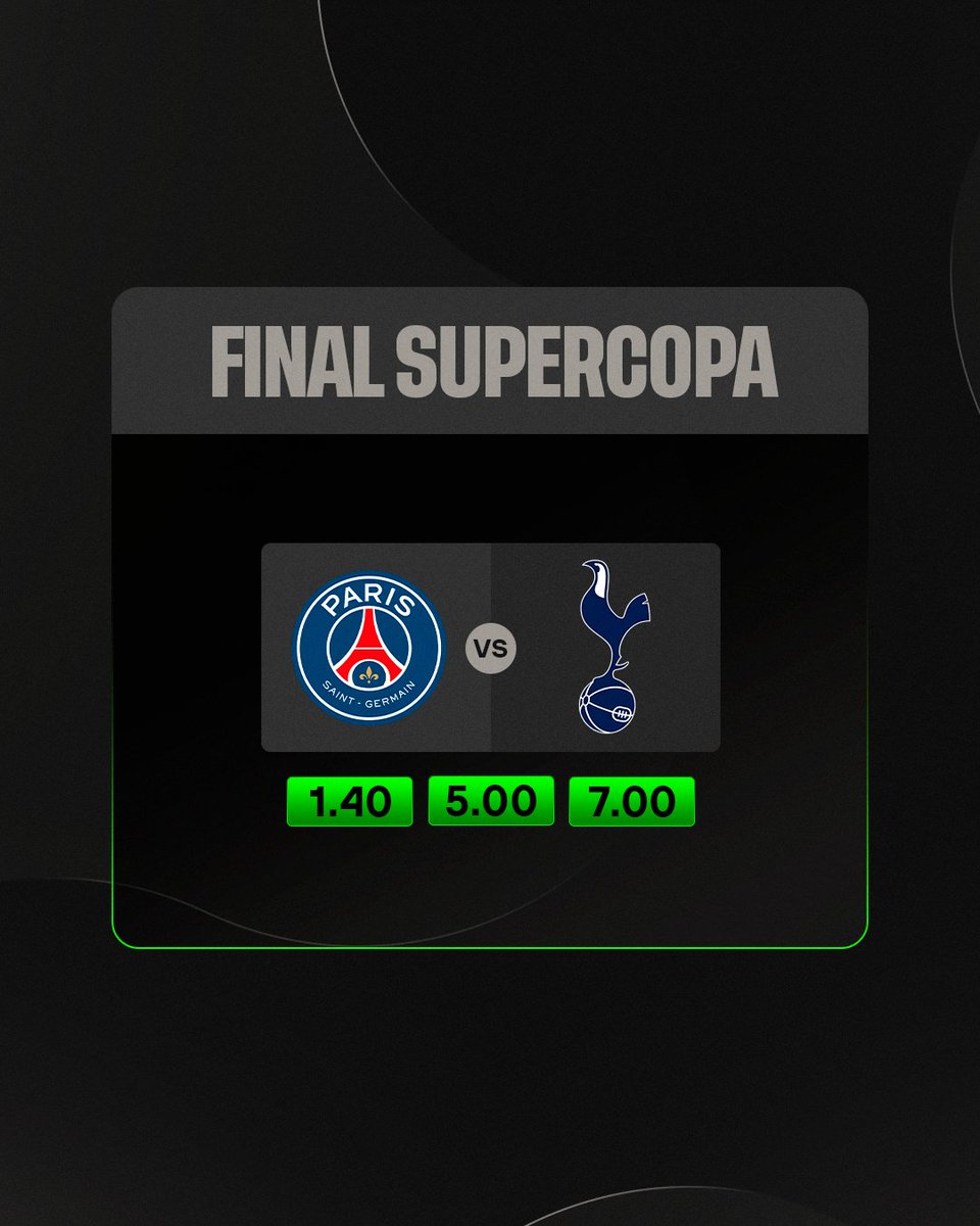 Gainblers's tweet image. ⚔️ ¡SUPERCOPA DE EUROPA!

🎯 Este es el pronóstico de @idallsports para el primer título europeo de la temporada

🧠 El Tottenham lleva 30 días de pretemporada con un total de 6 amistosos, a diferencia del PSG, que tras acabar el Mundial de Clubes, solo han entrenado 6 días…