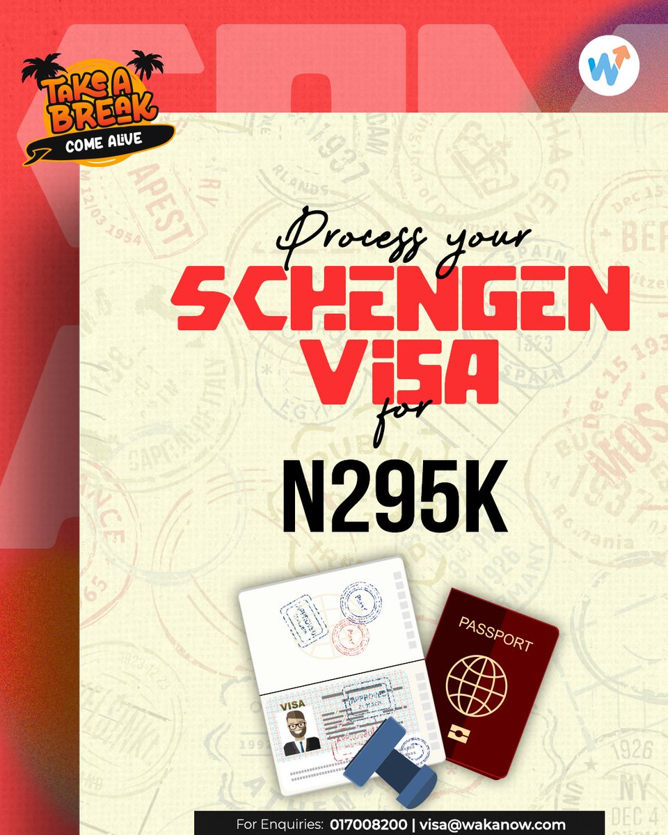 Wakanow (@wakanowdotcom) on Twitter photo Kick-start your visa application today.
Reach out to us today for bookings & enquiries
📩 Send us an email at visa@wakanow.com
💬Call; 017008200
Let’s Go!
#Wakanow #Visa #TravelWithWakanow #schengen Kick-start your visa application today.
Reach out to us today for bookings & enquiries
📩 Send us an email at visa@wakanow.com
💬Call; 017008200
Let’s Go!
#Wakanow #Visa #TravelWithWakanow #schengen