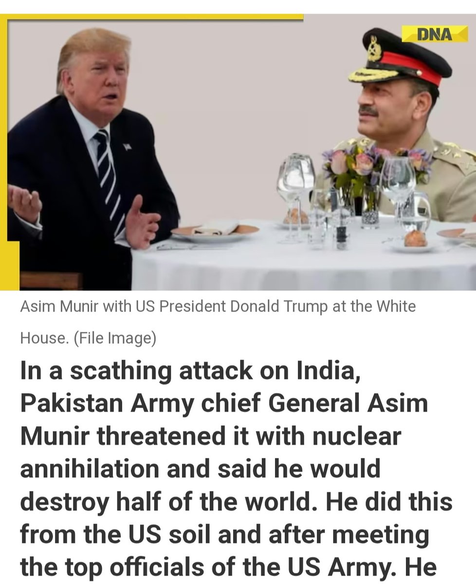 Asim Munir's latest threat towards India, made from American soil will be answered by India defeating Pakistan in the upcoming Asia Cup. 

Wait and watch
