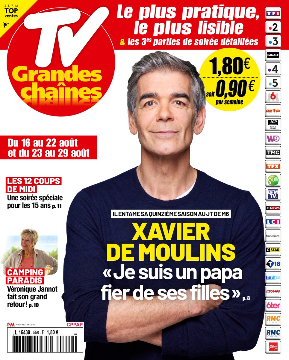 En couverture de TV Grandes Chaînes cette semaine, le très fidèle <a href="/xdemoulins/">Xavier de Moulins</a>, qui fera le 25 août prochain sa 15e rentrée aux commandes du 19.45 sur <a href="/M6/">M6</a>. 

cesoirtv.com/news/actu/3941…