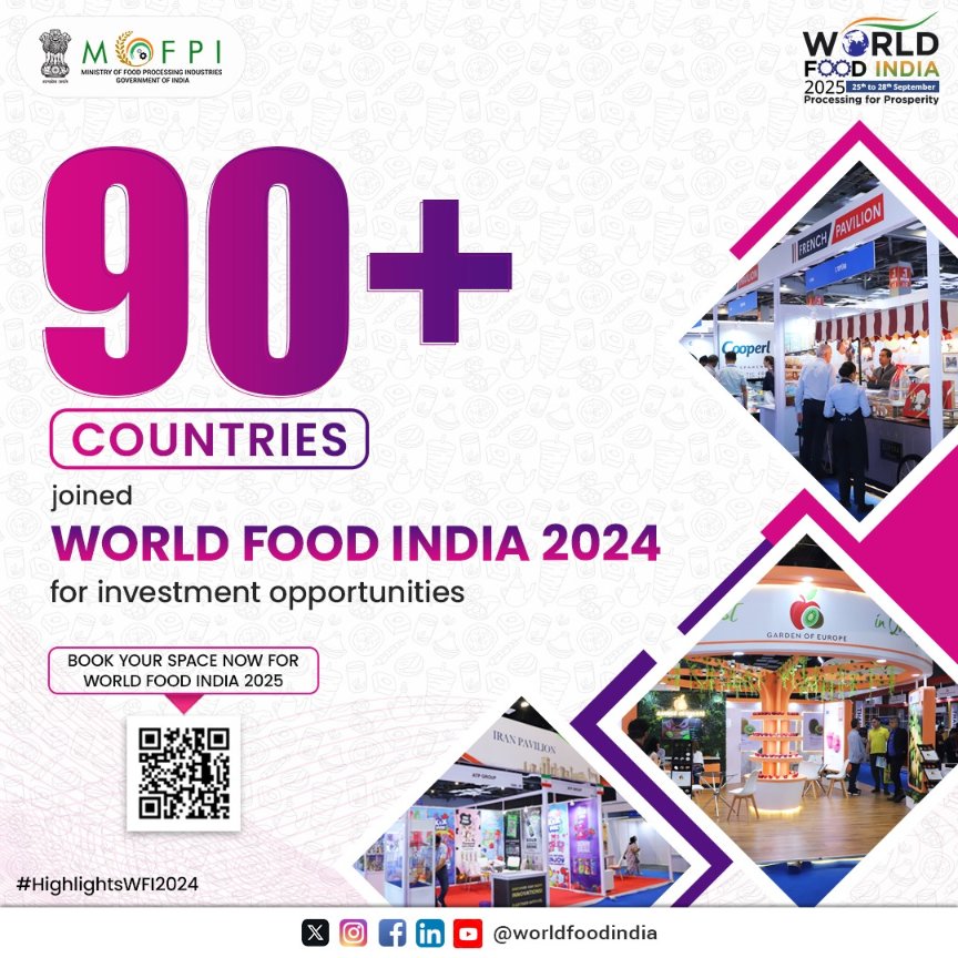 Global Trust. Local Strength.

Over 90 countries participated in World Food India 2024, exploring investment opportunities and strengthening international food processing collaborations.

Join the world at #WorldFoodIndia2025 and unlock new possibilities in agri-food innovation,