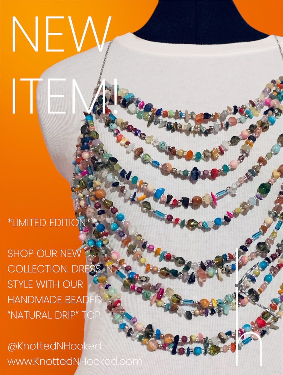KnottedNHooked's tweet photo. ✨ NEW ITEM!!! ✨

We are launching our new handmade, beaded chain top “Natural Drip”. Limited quantities! ☺️🧡✨💫

Available for purchase only on https://t.co/RegCdtnYKu

#Beads #Beaded #BeadedTop #Handmade #Top #Tops #Tanks #Bralettes #Shirt #Accessories #Fashion #Business https://t.co/DGDduAwvMm