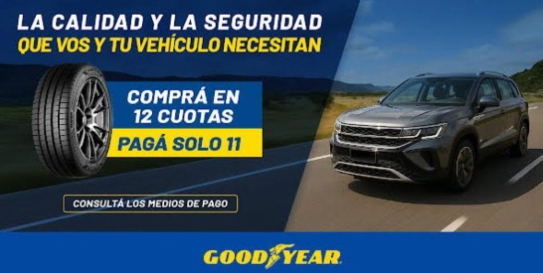 🛞 En agosto, promo d <a href="/Goodyear_Ar/">Goodyear Argentina</a> para comprar neumáticos premium en 12 cuotas y pagar sólo el valor d 11. En la red hay diferentes medios d pagos y s puede acceder a cubiertas de alta gama (auto, SUV y pick-ups) en todos las medidas con máxima financiación y una cuota d regalo!