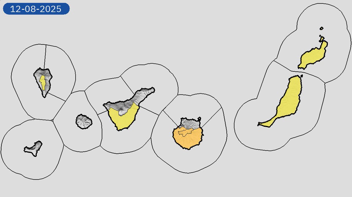 11/08 10:36 Avisos  activos hoy y mañana en Canarias por temperaturas máximas y polvo en suspensión. Nivel máximo de aviso: naranja.
Actualizaciones en aemet.es/es/eltiempo/pr…