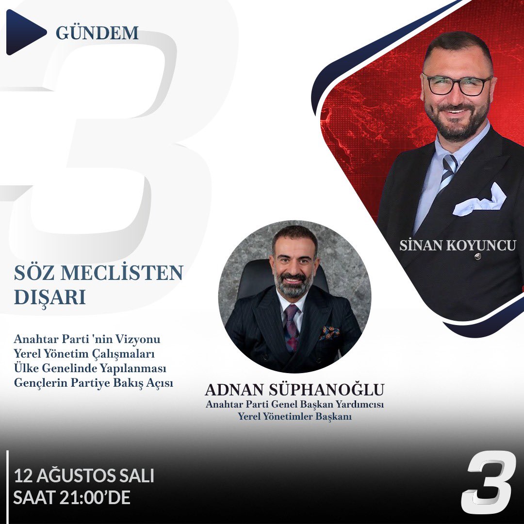 12 Ağustos Salı 21.00’da Kanal3’te Söz Meclisten Dışarı Programına konuğuz!